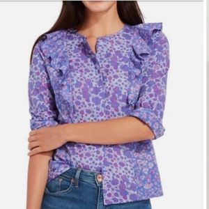 Vineyard Vines Floral Print Ruffle Button-Front Top Purple Size 6